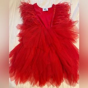 Lola and the boys red feather dress